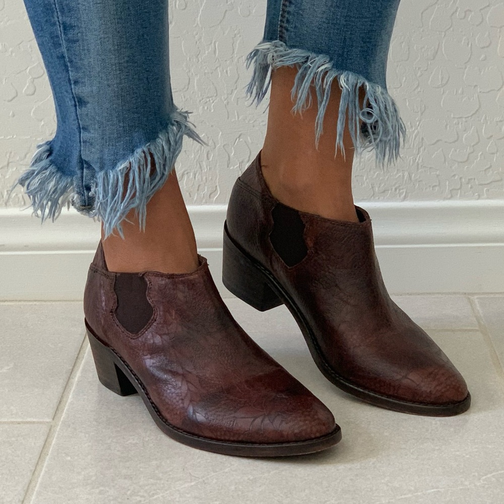 Burgundy Wine Floral Leather Oxford Bootie